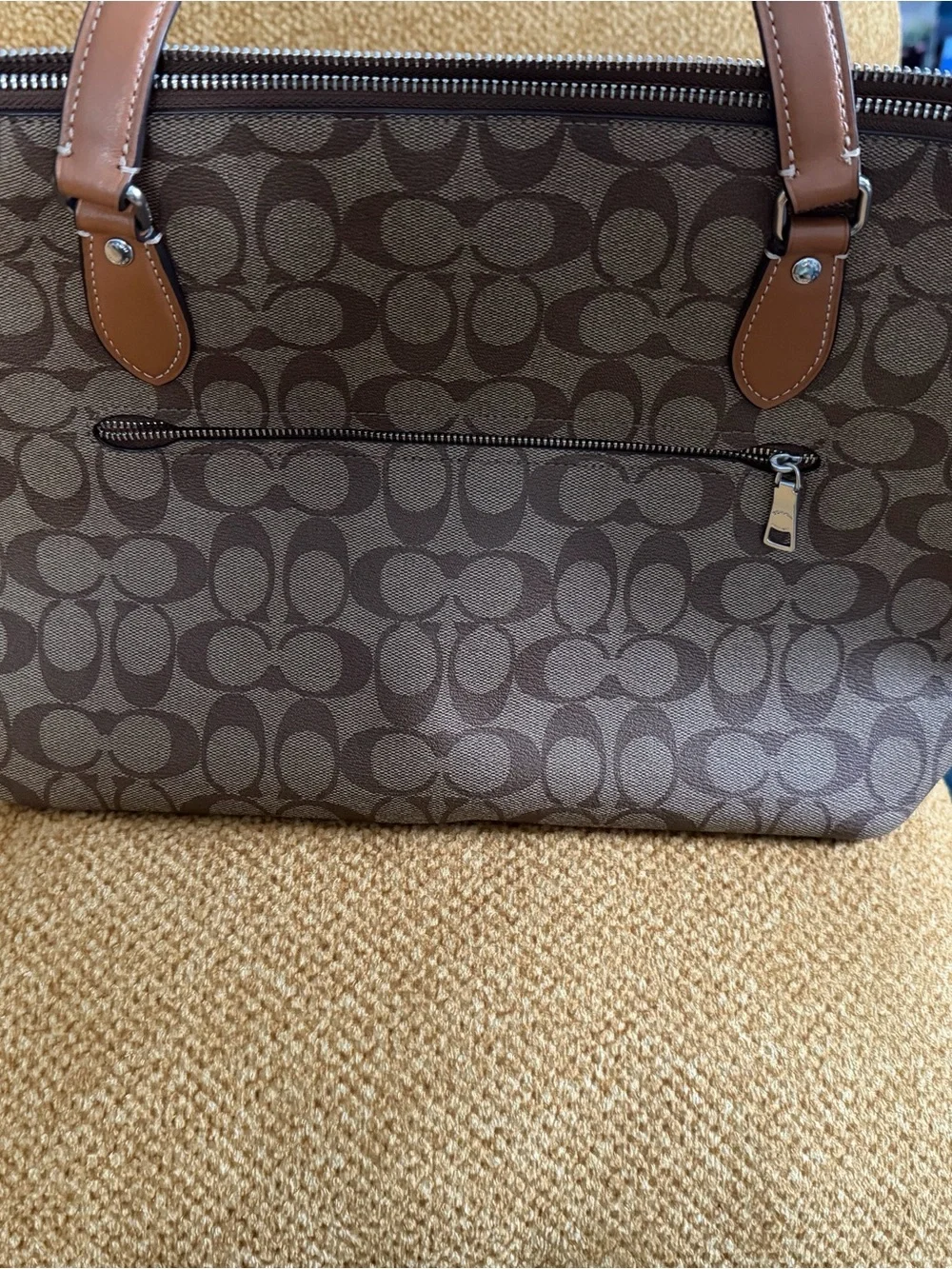 Coach Brown Signature Canvas Tote with Colorful Patch Accents